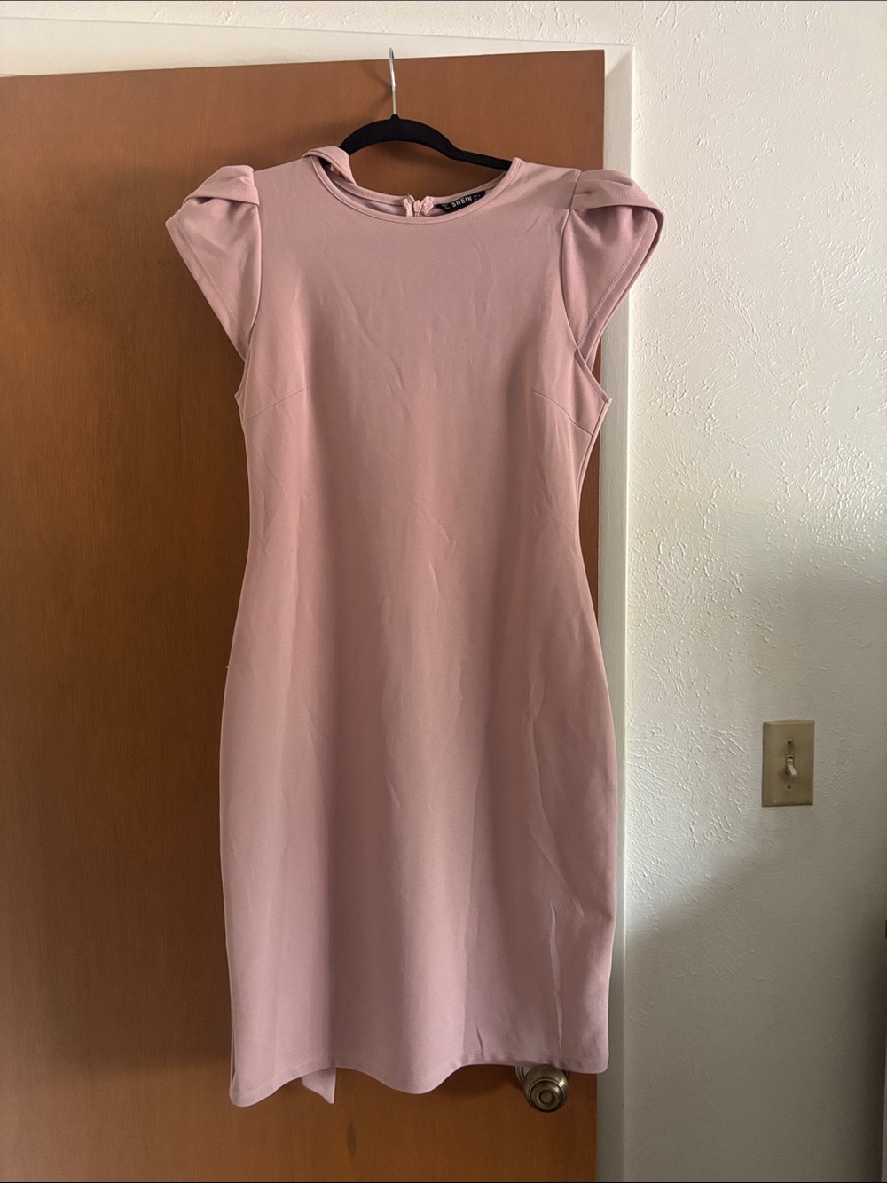 SHEIN Blush Pink Cap-Sleeve Midi Sheath Dress